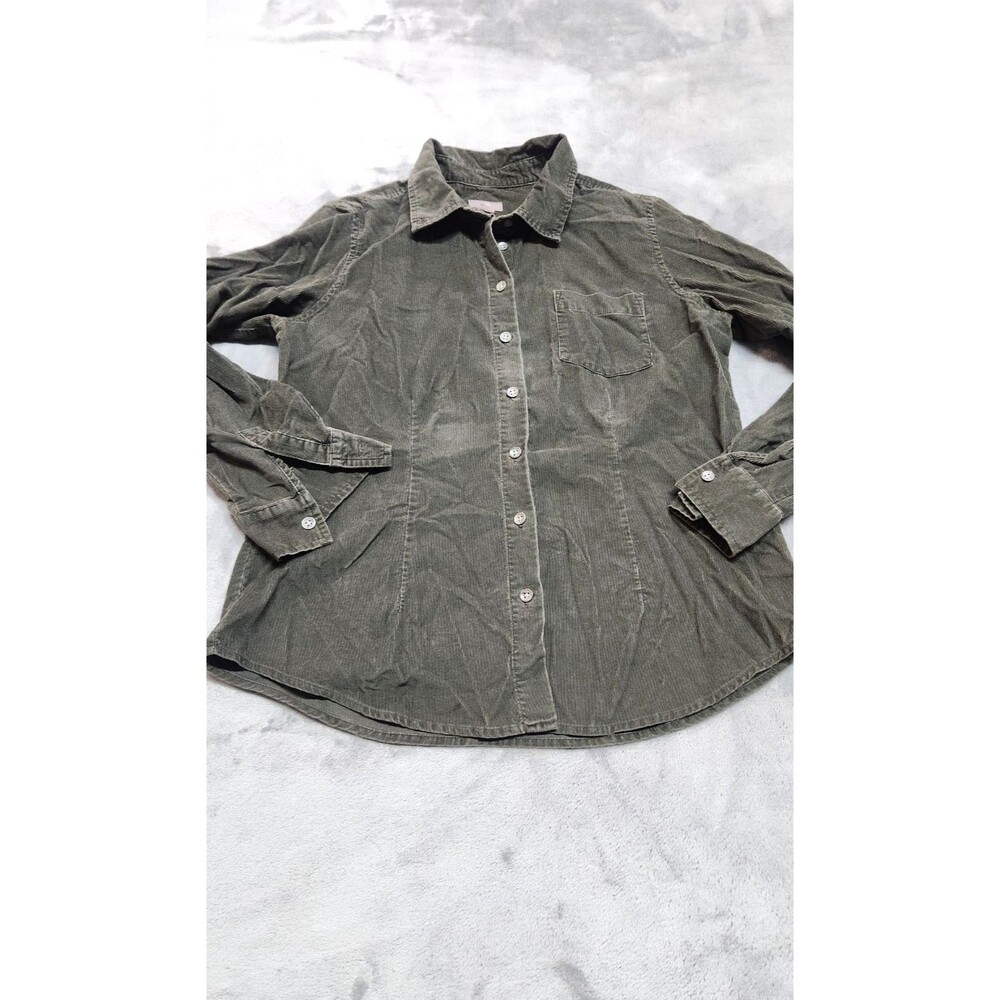 J.Jill Women's Size Small Petite Green Corduroy 100% Cotton Button Up Shirt